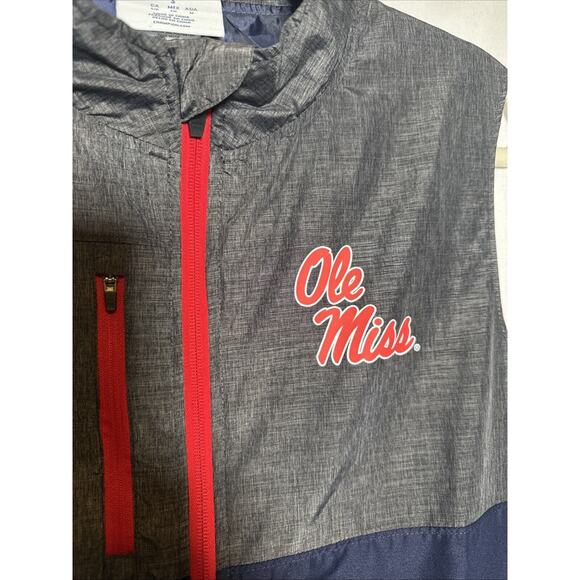 Champion Men's Sz S Ole Miss Rebels Blue Full Zip Light Vest Jacket Pockets EUC - Picture 3 of 9